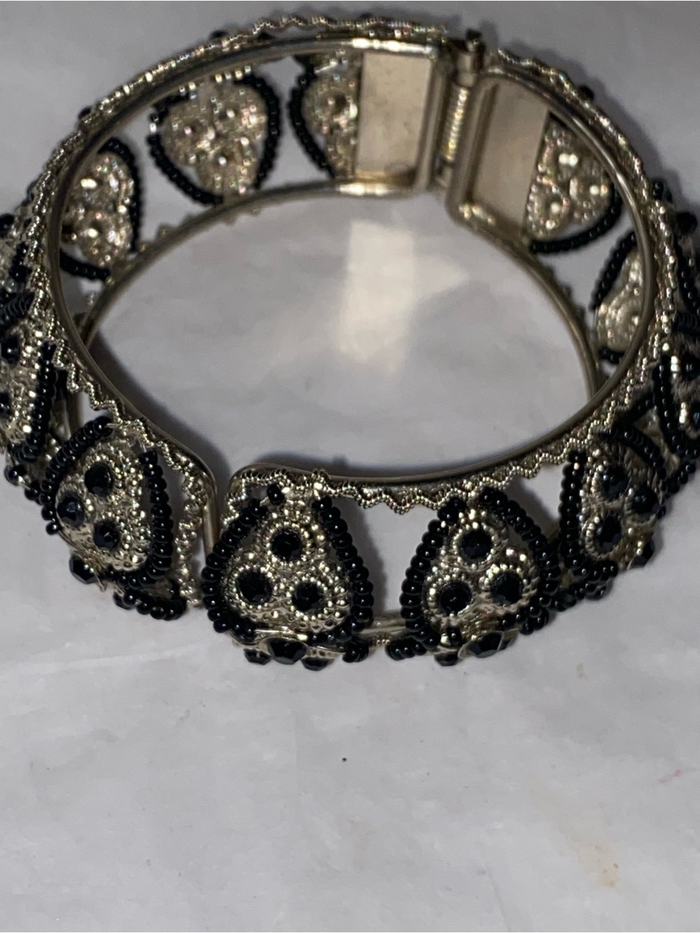 Gold and Black Filigree Crystal Stretch Bracelet